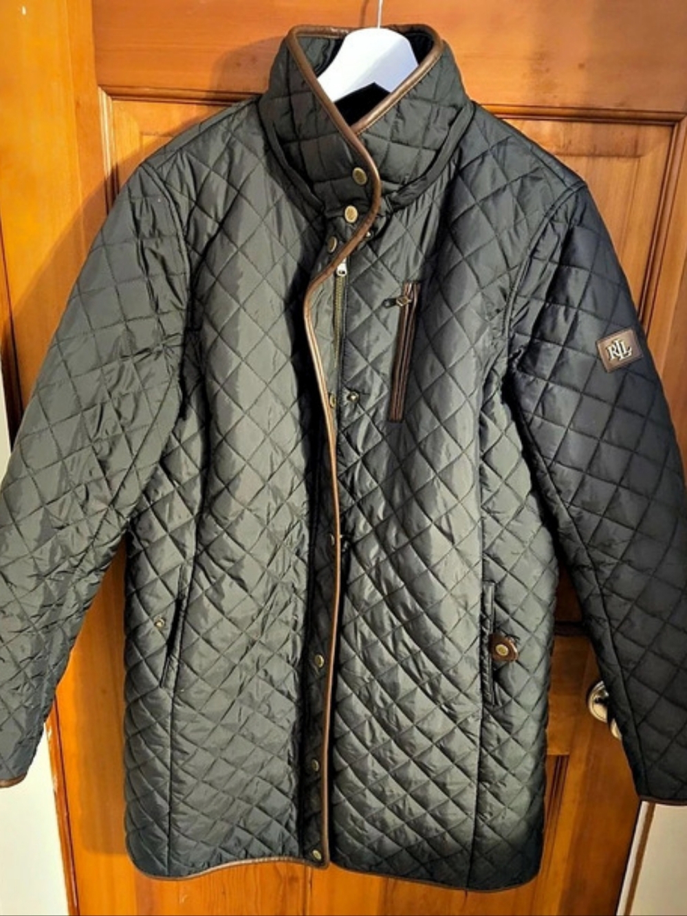 Lauren Ralph Lauren Quilted Barn Jacket in Green & Brown Size Petite Large.